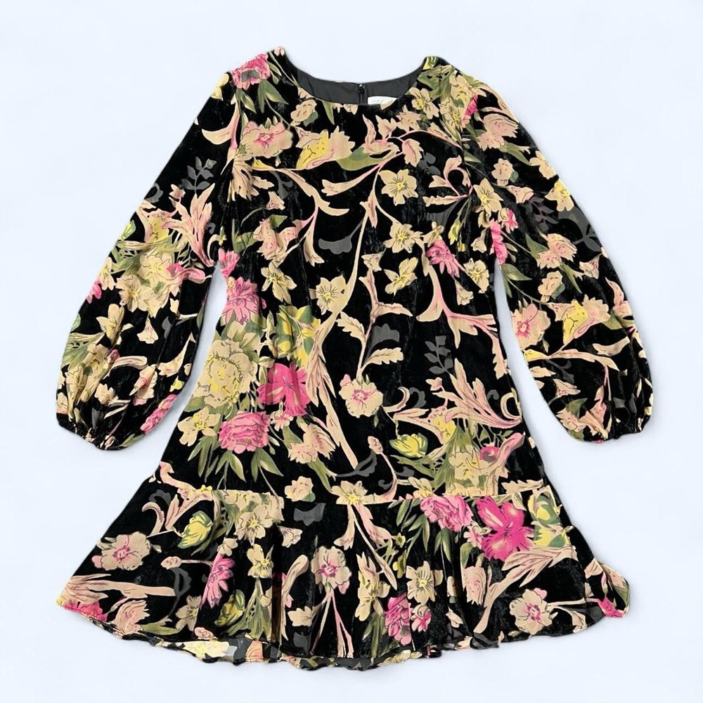 Long Sleeve Floral Print Velvet Shift Dress 14 Eliza J Whimsygoth Romantic Moody